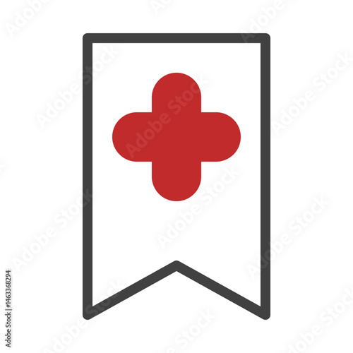 Stylized pennant with a symbolic red cross, presented for healthcare concept