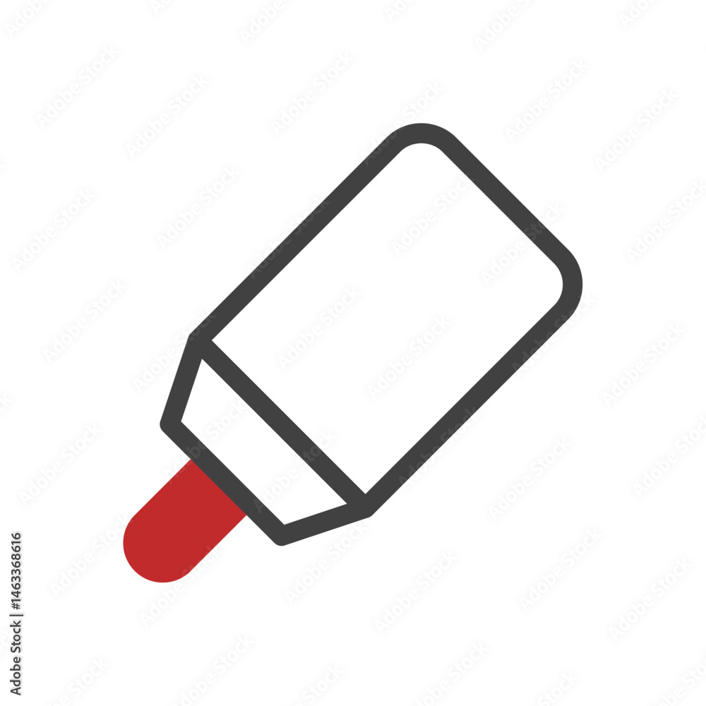 Stylized icon depicting a baby bottle with bold outline and red nipple element Stylized icon depicting a baby bottle with bold outline and red nipple element