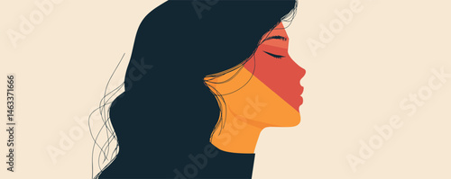 Colorful abstract portrait of a woman in profile with bold shadows and lines.