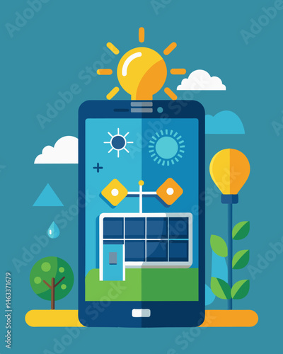 An intuitive app that not only monitors solar energy production but also provides tips and recommendations for sustainable energy consumption and cost savings.. Vector illustration