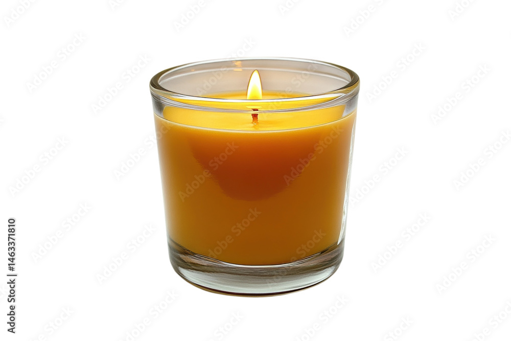 A warm amber candle flame glows softly in a clear glass holder against a black background a on transparent background A warm amber candle flame glows softly in a clear glass holder against a black background a on transparent background