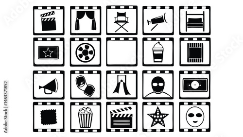 Cinema Stroke icon collections. Containing Cinema, Box Office, Red Carpet, Popcorn, Screenplay, Award, Cinema Hall, Film Roll, Theatre, and Audience icons. Editable Stroke icon collection Outline icon