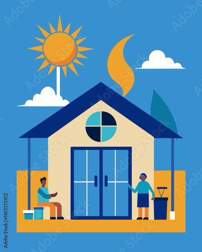 During extreme heat the solarpowered cooling center serves as a cooling shelter for those without proper accommodations ensuring that everyone has a safe place to escape the heat.. Vector illustration