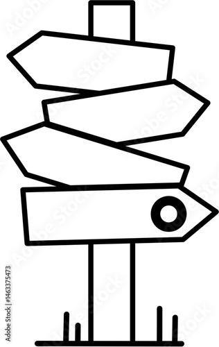 Outline of multi-directional signpost for coloring or learning directions and choices.