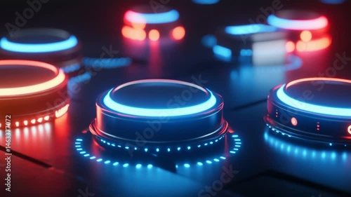 Futuristic Interface with Glowing Buttons and Dynamic Lighting Effects, Suitable for Technology Designs