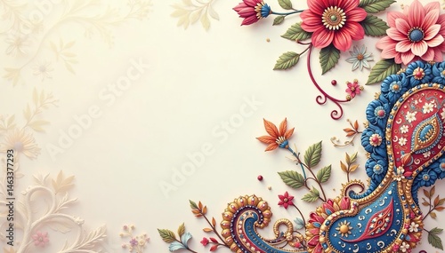 Subtle paisley pattern in muted tones, light background, vector, floral, background