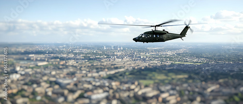 Helicopter Over Cityscape