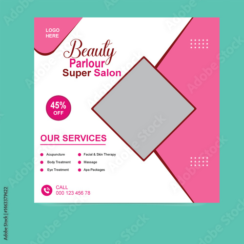 Beauty Salon Social Media Post Template for Skincare, Haircare, Makeup, Spa Services, Wellness Branding — Modern and Elegant Marketing Design for Online Promotion