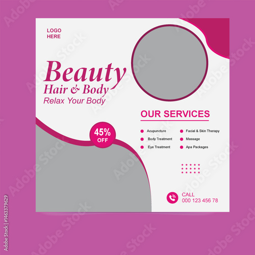 Beauty Salon Social Media Post Template for Skincare, Haircare, Makeup, Spa Services, Wellness Branding — Modern and Elegant Marketing Design for Online Promotion