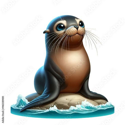 Cute 3D sea lion isolated on white background