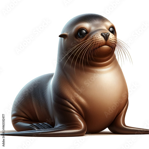 Cute 3D sea lion isolated on white background