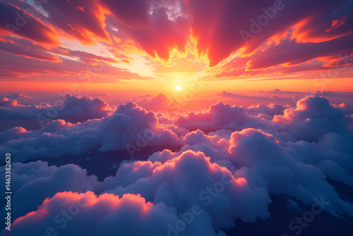  Breathtaking Sunset Over a Sea of Clouds: Panoramic Aerial View [with space for text]
