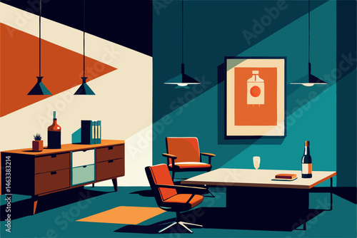 60s ad agency office with mid century furniture 