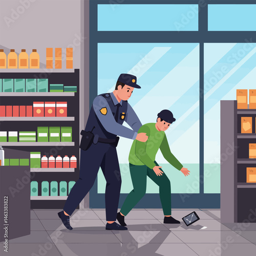 Arresting Shoplifter After Dropping Digital Tablet Inside Store Illustration