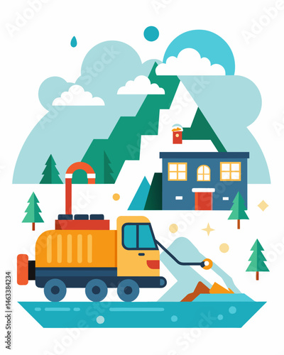 As a sustainable and efficient option these systems are quickly becoming the preferred od of snow removal in many areas.. Vector illustration