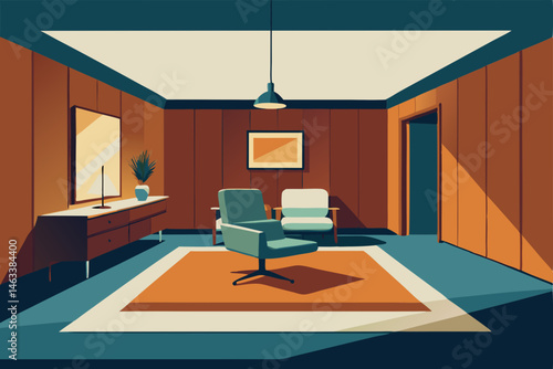 den style office with wood paneling and 