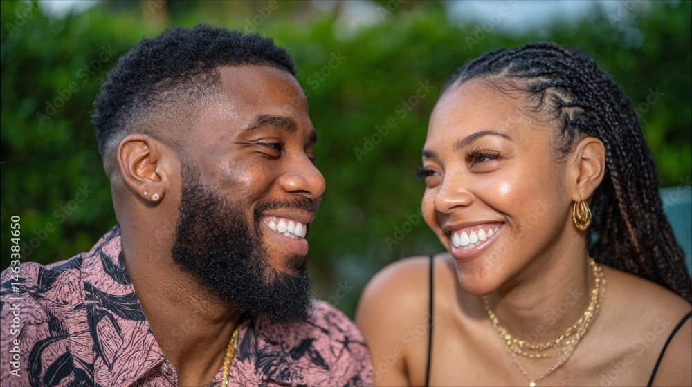 Young black couple sharing a joyful moment, radiating happiness and love.
Young black couple sharing a joyful moment, radiating happiness and love.