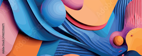 Abstract colorful geometric shapes with bold patterns in a dynamic modern design.
