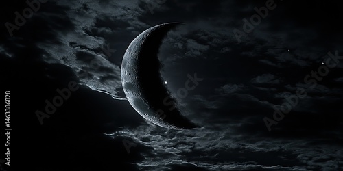 Crescent Moon's Enchanting Night Sky Spectacle  A Celestial Symphony of Darkness and Light