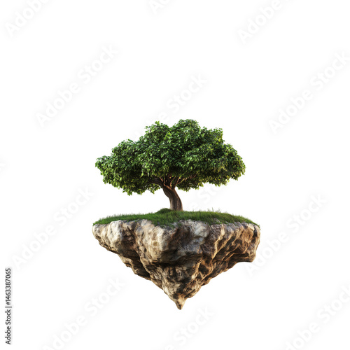 Majestic Evergreen Tree on a Floating Rock Island, Isolated on Transparent Background: Nature, Ecology, and Environmental Conservation Concept