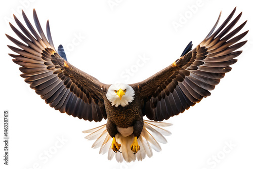 Majestic bald eagle soaring with wings spread isolated on transparent background