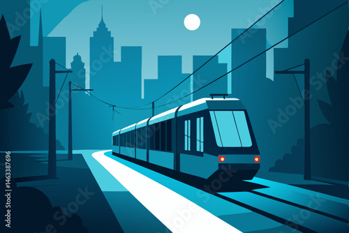 a ghostly tram moving through a city with no passe.svg