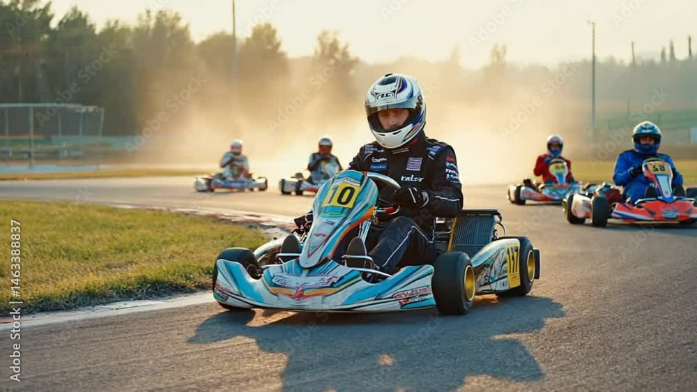Go kart race action packed view of drivers competing on the track