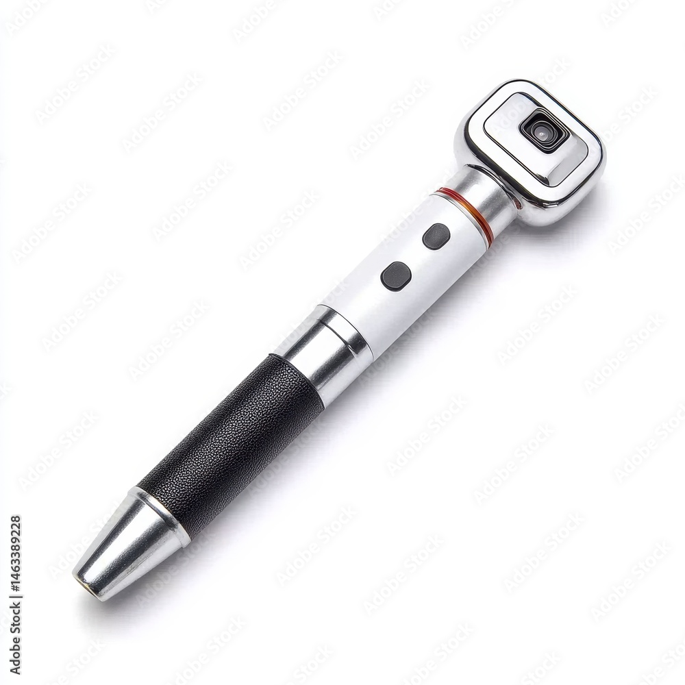 Fototapeta premium Silver Metallic Tool with Textured Grip on White Background