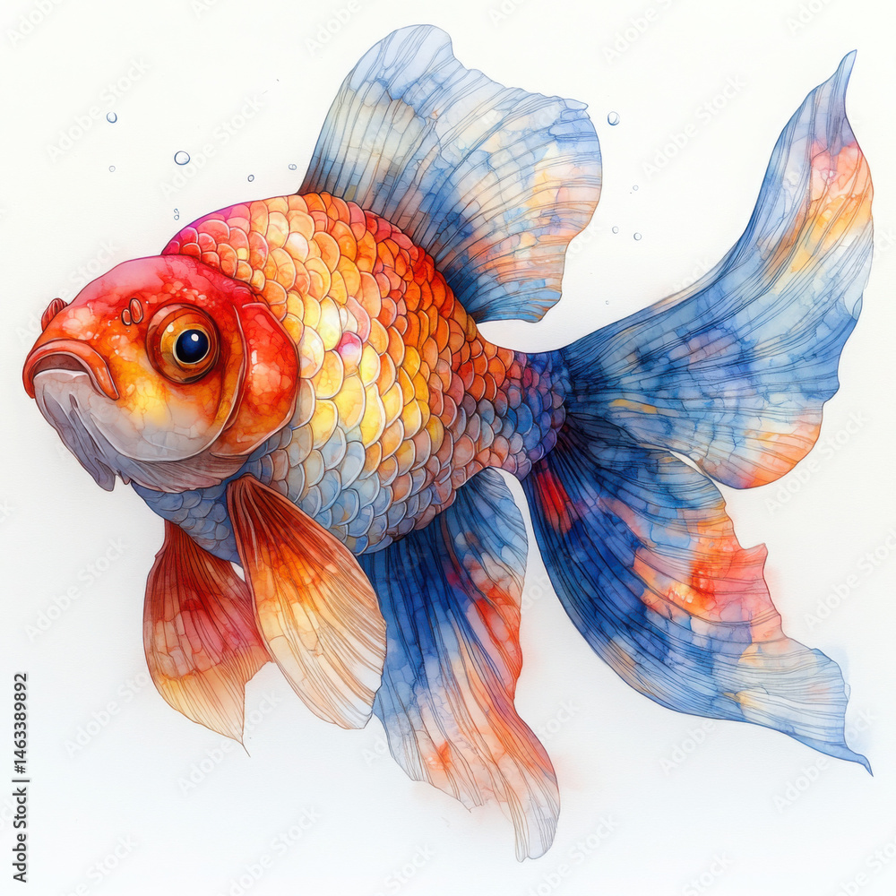 Fototapeta premium Vibrant goldfish swimming gracefully underwater scene illustration aquatic environment close-up view artistic concept
