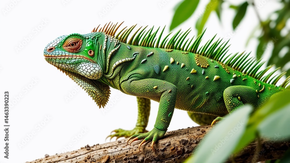 Fototapeta premium Green Iguana Reptile Isolated on Transparent Background