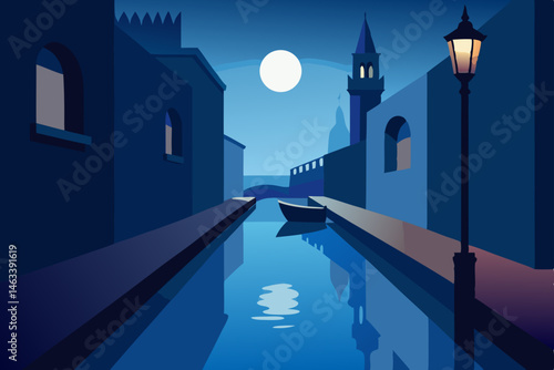a quiet venetian canal under moonlight 