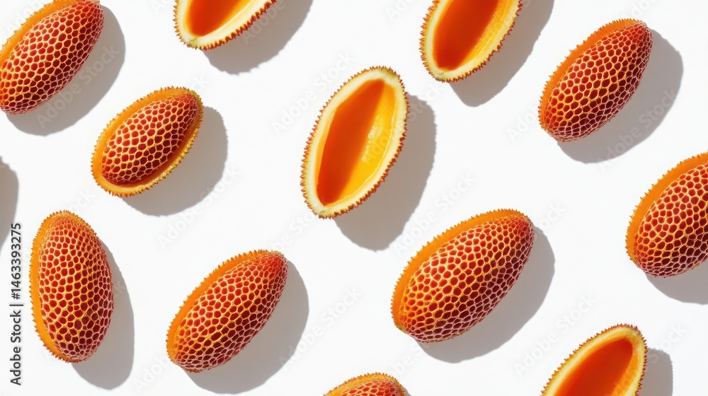 Orange fruit halves pattern on white background