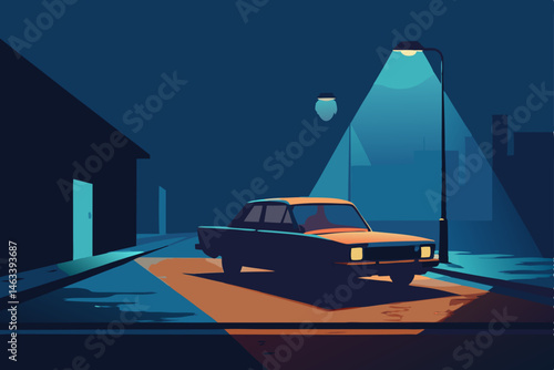 abandoned car with interior lights still 