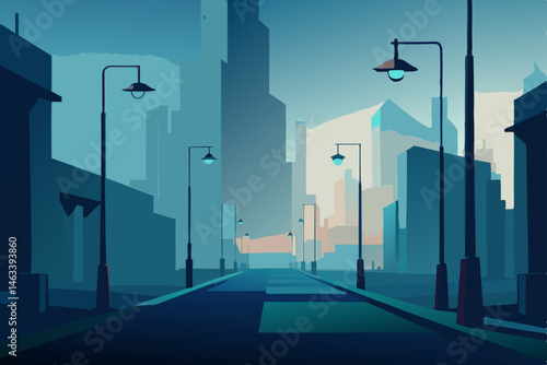 abandoned downtown filled with rogue street lights 