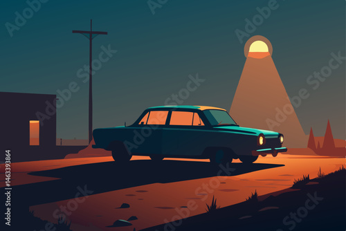 abandoned car with interior lights still 