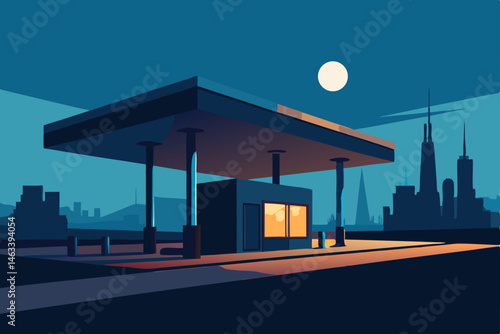 abandoned gas station on the city outskirts 