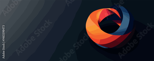 Abstract colorful twisted ribbon on dark background - modern geometric art.