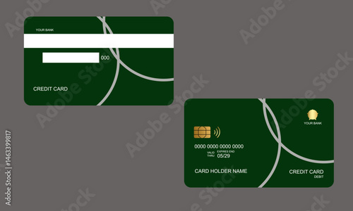 Set of Credit Cards Dark Green White Colors