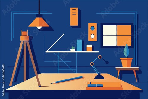 architect s workspace with blueprints  models  