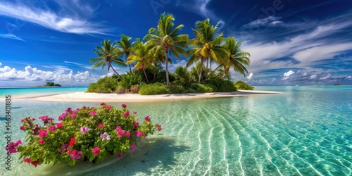 Serene sandbar with crystal-clear shallow water