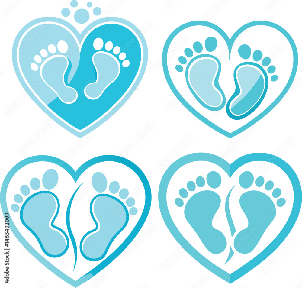 Blue Heart Baby Footprints Vector Set Blue Heart Baby Footprints Vector Set