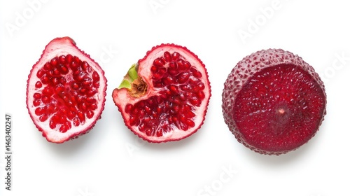 Obraz na płótnie Pomegranate slices, top view, white background w salonie