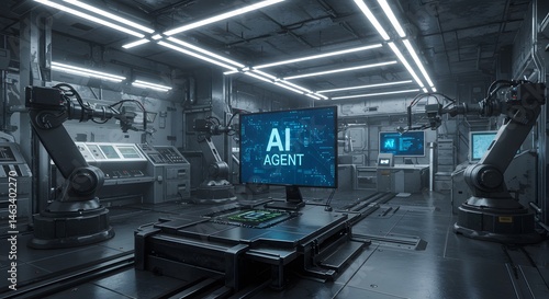 AI Agent Control Room: Futuristic Robotics Interface