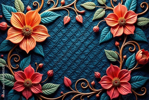 Intricate woven floral damask, elegant swirls and leaves, ornament, design element, leaf