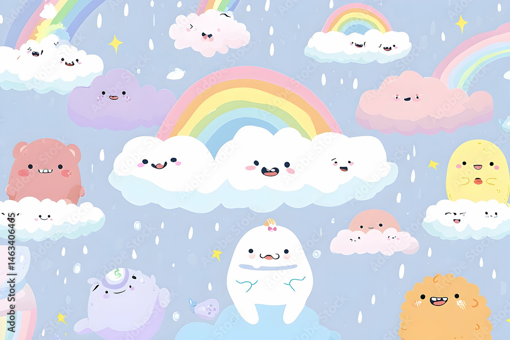 Cute clouds and rainbows in a lighthearted design. Cute clouds and rainbows in a lighthearted design.