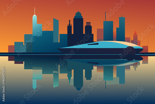 city skyline reflected in the chrome body 