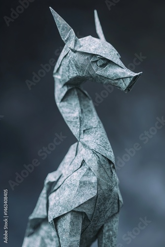 Intricate origami dragon figure crafted from textured paper against dark background