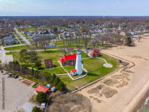 Fort Gratiot Lighthouse was built in 1825 at the entrance to the St. Clair River from Lake Huron, at Port Huron, Michigan MI, USA. 