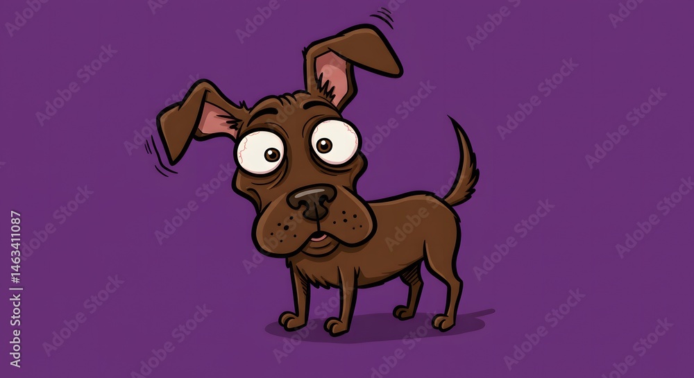 Cartoon dog with surprised face on purple Cartoon dog with surprised face on purple