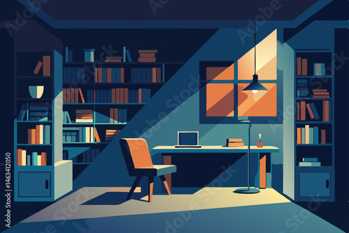 cozy corner office with soft lighting and overflow